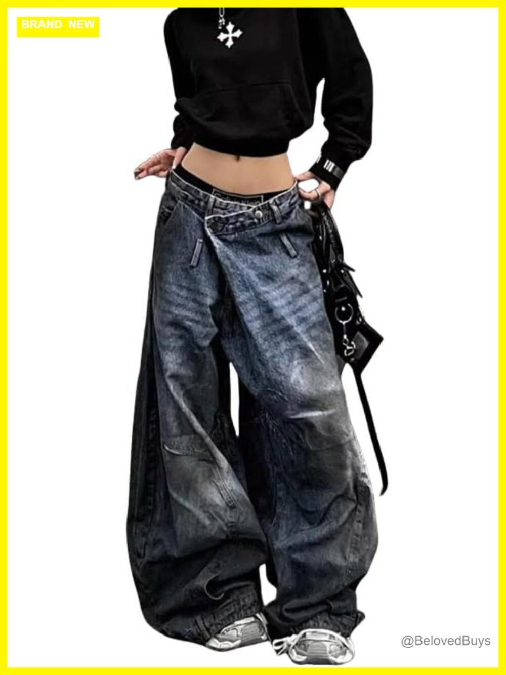 Y2K Vintage Washed Baggy Wide Leg Jeans Gothic Streetwear Denim